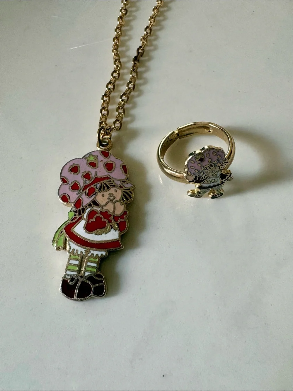 Vintage Kids Strawberry Shortcake Necklace and Ring
